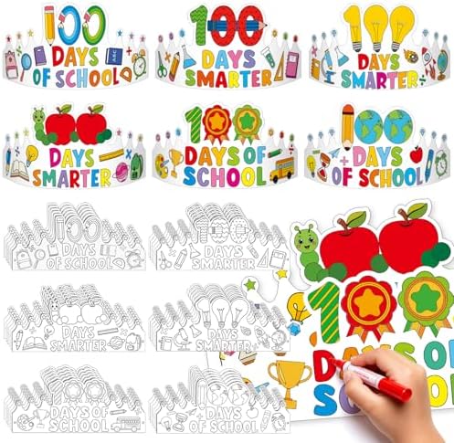 Amazon.com : 36 Set 100 Days of School Coloring Crowns 100th Day of ...