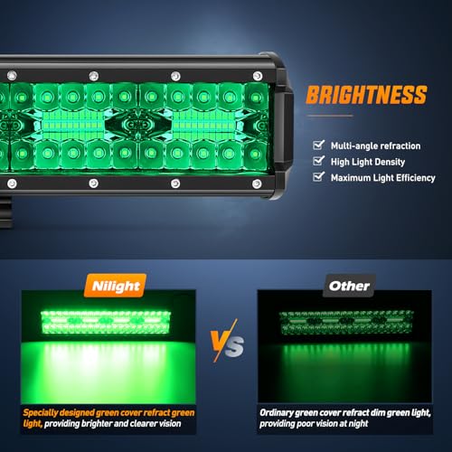Image of Nilight 12 Inch LED Light Bar 240 W Green | Triple Row Design, Spot Flood Combo Beam Off Road Driving Fog Fishing Hunting Lighting for UTV Pick-up Van Boat Tractor
