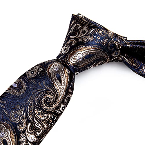 Image of DiBanGu Mens Paisley Tie Sets Silk Jacquard Woven Floral Necktie and Pocket Square Cufflinks Wedding Business Party