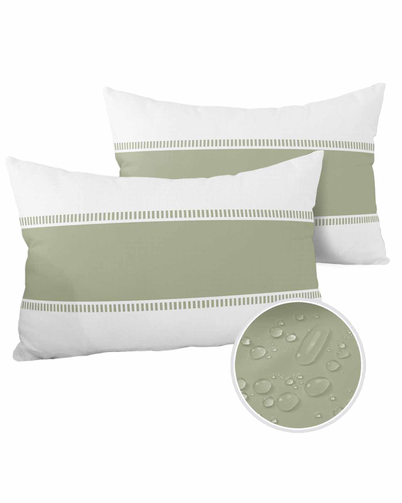 Edwiinsa Sage Green Stripes Outdoor Pillow Covers Waterproof, All Weather Cushion Case Set of 2, Geometric Pure Solid Color Lumbar Pillowcase for Sofa Couch Bed Decor Patio Furniture 20