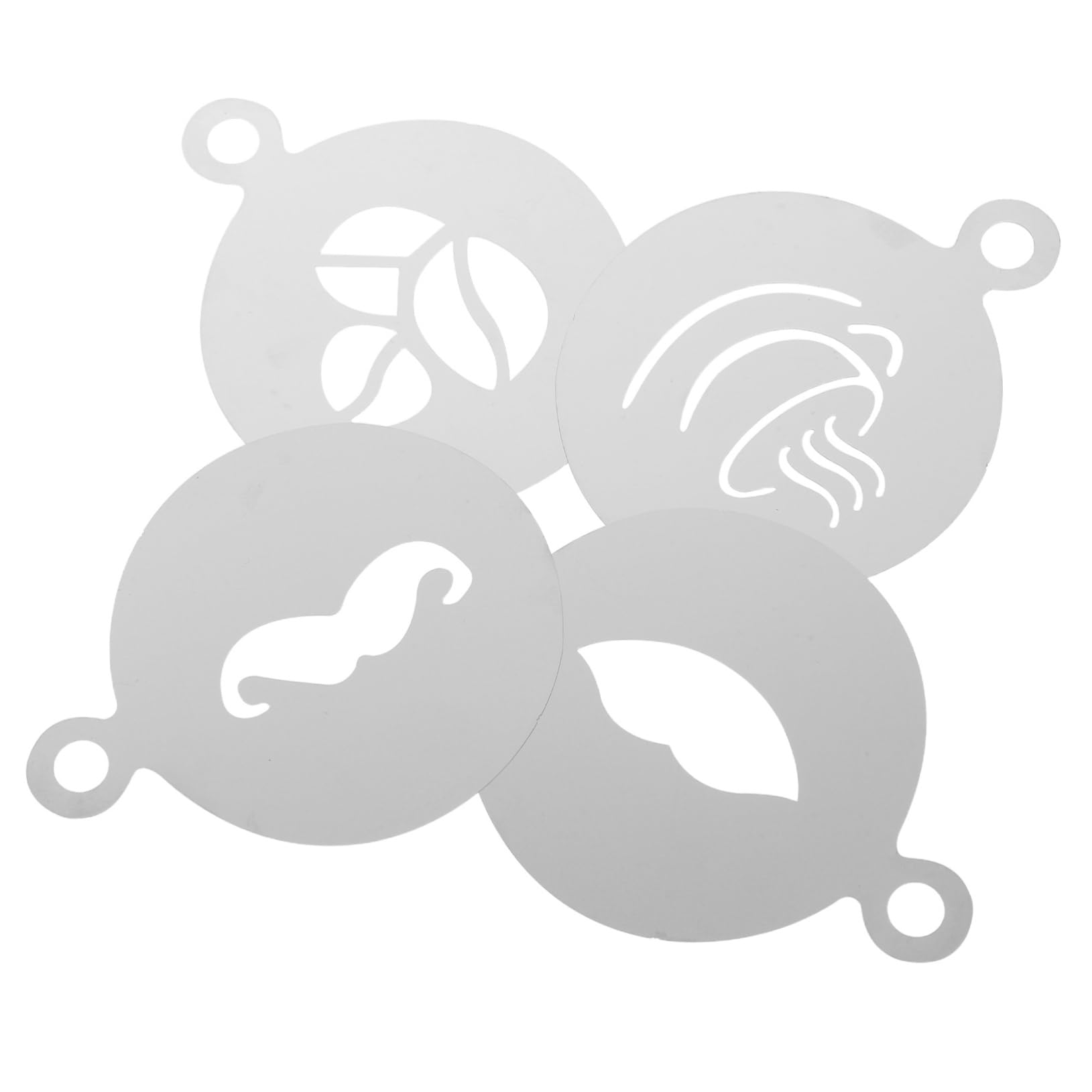 FONDOTIN 4Pcs Reusable Latte Art Templates for Cappuccino Hot Chocolate for Decorating Oatmeal Cakes Cookies Easy to Use Design