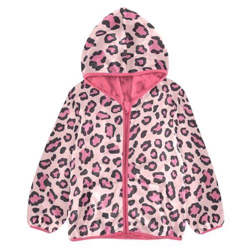 Pink Leopard Print Girls Fleece Jacket Girls Fall Jacket Girl Coats Zip Up Hoodie Children Sherpa Warm Outerwear 2-10T