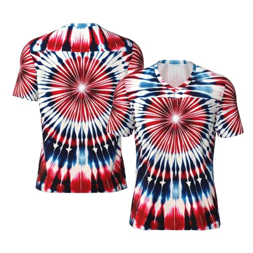 Stylish Athletic Sports Jersey Blue-Red-Tie-Dye Men's Rugby Jersey Medium