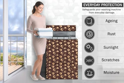 Image of Stylista PVC Washing Machine Cover Compatible for Godrej 6.5 Kg Fully-Automatic Top Loading WTEON ADR 65 5.0 FDTNS GPGR, Floral Pattern Coffee Brown