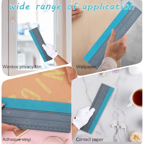 Image of Felt Squeegee, 1Pcs 12 Inch Vinyl Squeegee Tool Wallpaper Tools Window Tint Squeegees, Universal with 30CM Scale Ruler for Car Wallpaper Wrapping Smoothing Window Tint Film (Grey)