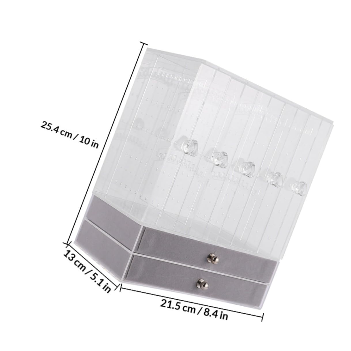 Expositor y Organización de Maquillaje 5 Puertas y 2 Cajones para Joyas de Acrílico Blanco Soporte Estable para Anillos y Collares, Adecuado para Escritorio