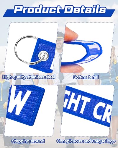 Image of Junkin 12 Pcs Flight Crew Keychain Airplane Aviation Keychain Flight Crew Luggage Tags Embroidered Key Ring