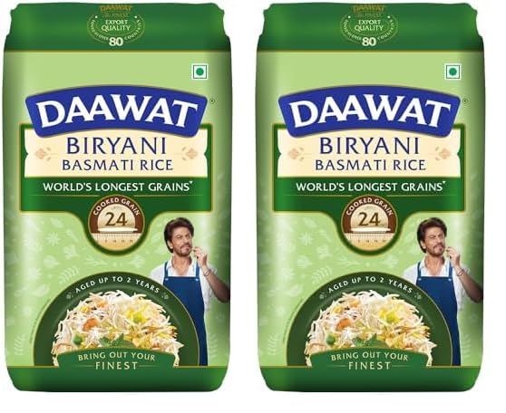 Daawat Biryani Basmati Rice| World S Longest Rice Grain Expands 24Mm* | Tasty, Non-Sticky & Rich Aroma |Naturally Aged|1 Kg.. (Pack of 2)