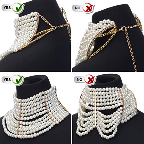 Fashion Jewelry Chunky Statement Necklace, Simulated Pearls Bib Necklace Costume4