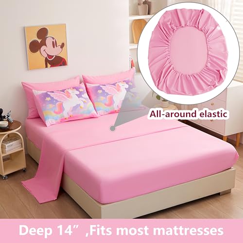 Image of Pink Unicorn Bedding Full Size for Girls 7 Piece,3D Colorful Rainbow Unicorn Comforter Set for Girls, Ultra Soft and Fluffy, Horse Bed Set with Comforter Sheets Pillowcase & Sham