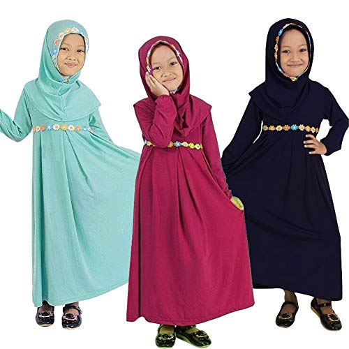 Islamic Long Muslim Dress - Abaya with Hijab Embroidered with Colored Flowers