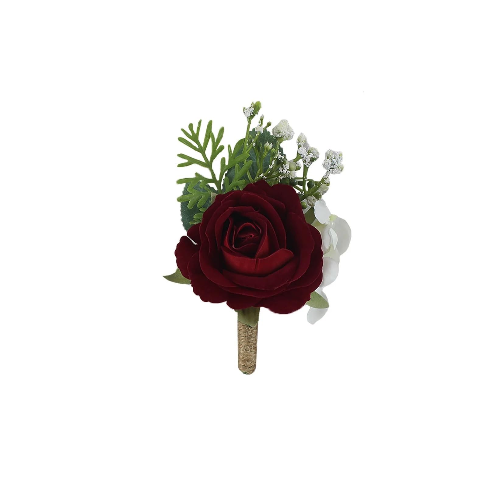 Hzomif Boho Artificial Flower Wedding Corsage 4pcs Boutonnieres Flowers Artificial Roses Silk White Ivory Corsage Buttonhole Groomsmen Boutonniere for Men Wedding Accessories(Wine red)