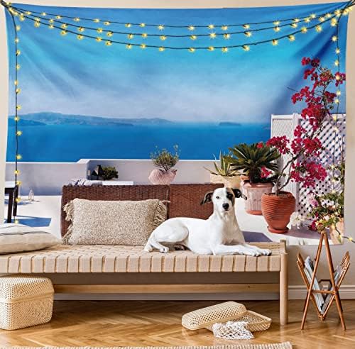 Ambesonne Modern Tapestry, View of Mediterranean Santorini Aegean Sea Seascape Holiday Art, Wall Hanging for Bedroom Living Room Dorm Decor, 40" X 60", Red