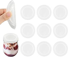 9 pcs Yogurt Jar Lids, Lids for Oui Yogurt Jars for Plastic Food Storage Replacement Lids with Removable Silicone Sealing Ring for Storing Household Goods Dry Food Small (2.68 inch)