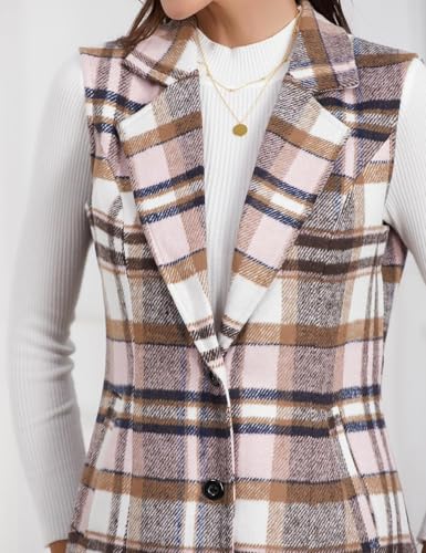 Image of IDEALSANXUN Plaid Vest for Women Fall Winter Sleeveless Blazer Jackets