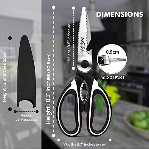 Image of Kitchen Scissors, Heavy Duty Shears with Safety Cover, Soft Grip, for Meat, Poultry, Herbs Cutting, Bottle and Jar Opener (White)