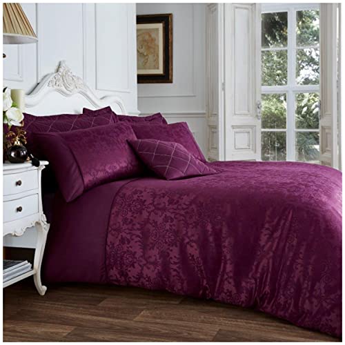 Gaveno Cavailia Jacqaurd VINCENZA Bed Set including Duvet Cover and Pillow Case, Polyester-Cotton, Aubergine, Super-King