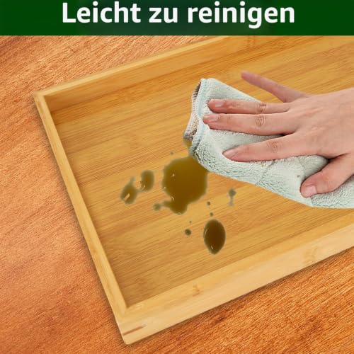 3 Stück Bambus Serviertablett mit Griffen, 35 x 25 x 3 cm Holz Tablett Küchentablett, Holztablett Servierplatte, Rechteckig Frühstückstablett für Frühstück, Getränke und Küchen Deko – Bild 4