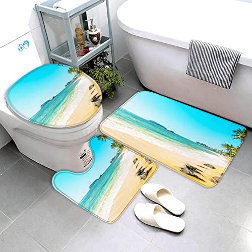 Zifarm Badematte rutschfeste 50x80 cm Ozean Badvorleger-Set 3D Drucken Strand Sommer Mikrofaser Flanell Absorbierend… – Bild 6