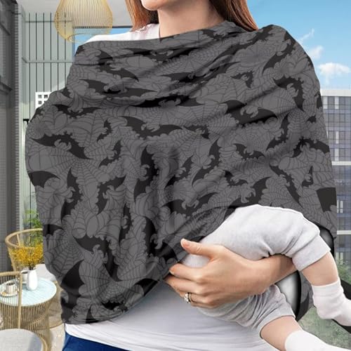 Image of Halloween Car Seat Cover Baby Carrier Cover, Halloween Car Decor Bat Nursing Covers Spider Web Breast Feeding Covers for Women, Breathable Infant Carseat Canopy
