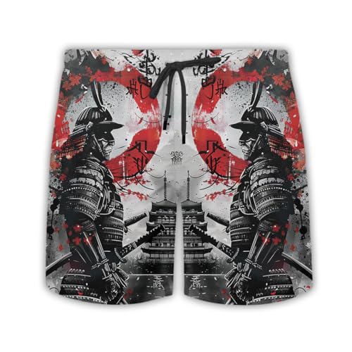 Japanese Samurai Mens Swim Trunks - Summer Harajuku Hawaiian Mens Swim Short Beach Shorts TU-SH-35