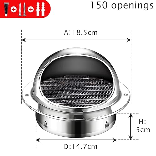 Cache-grille d'aération contre l'humidité avec maille de protection en inox 14.7cm - 5