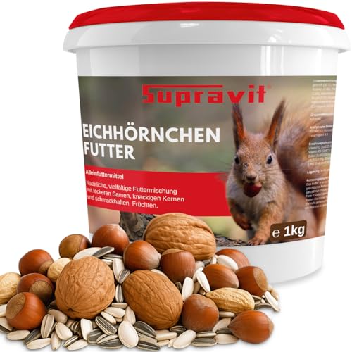 Supravit Artgerechtes Eichhörnchen Futter 1kg | Ausgewogenes Eichhörnchen-Futter mit Haselnüsse & Walnüsse mit Schale | Ganzjähriges Eichhörnchenfutter