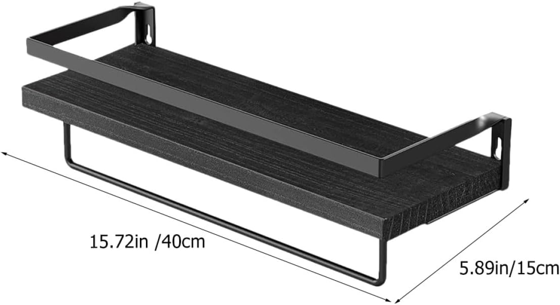 Ciieeo Black Floating Shelf Wall Decor Holder 40x15x7.2cm Metal Storage Rack Shelf for Bathroom Kitchen Bedroom Rustic Wall Mounted