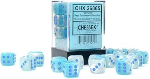 Chessex Juego de dados - Gemini de 0472in bloque de dados luminarios blanco y azul perla - Dungeons and Dragons DD DND TTRPG - Incluye 36 dados - D6