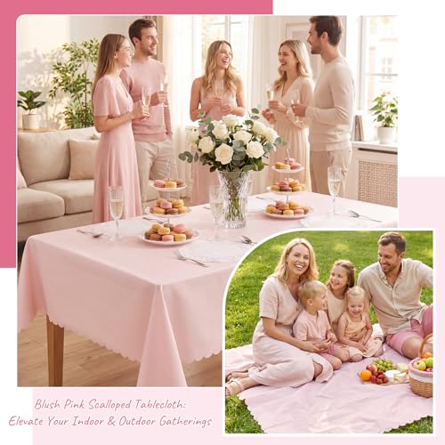 Image of NatNarr 3 Pcs Plastic Light Pink Tablecloths, Scalloped Table Cloths