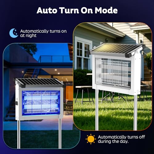 Image of OnBeam Solar Bug Zapper Outdoor, 4500V Mosquito Zapper Fly Trap for Patio | 10W Solar Panel, IPX5 Waterproof, Auto Mode, Solar Powered, USB C Charging, Electric Rechargeable Mosquito Killer for Garden