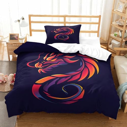 Housse de couette dragon 3D parure lit microfibre hypoallergénique 135x200 - 3