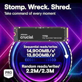Crucial T710 2TB SSD NVMe M.2 PCIe 5.0 x4 Gen5, Read/Write Speeds up to 14,500/13,800 MB/s, Laptop & Desktop (PC) Compatible, TLC NAND, Solid State Drive - CT2000T710SSD8-01
