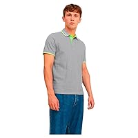 JACK & JONES Jjepaulos Polo SS Noos Maglietta, Light Grey Melange/Detail: Neon