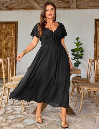 Image of EYWOL Women's Plus Size Formal Dress Lace Chiffon Maxi Dress,Open Back Cocktail Dress for Wedding Guest,Party,Gala Events