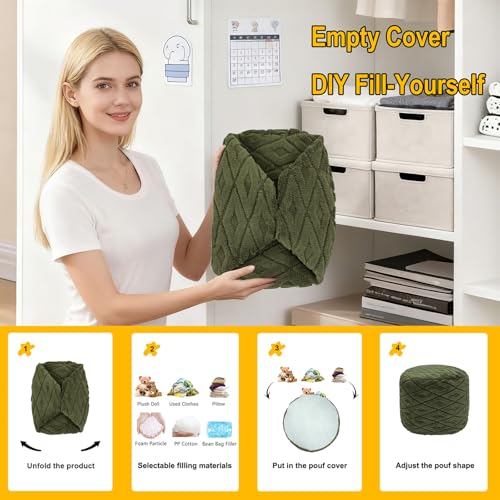 Unstuffed Pouf Cover – No Filler Storage Ottoman, Multi-Functional Footrest & Floor Chair for Living Room, Bedroom, Balcony (Green, 20x20X15 Inches) - Image 5