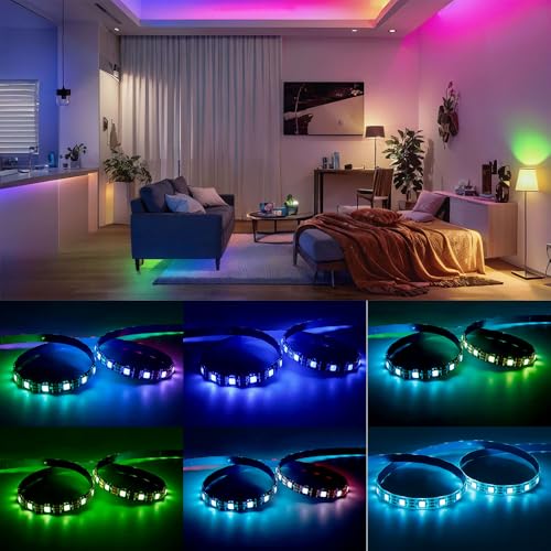 Image of WS2812B IC RGB 5050SMD ECO Individual Addressable LED Strip Light, 16.4FT 300LED 60LED /m Flexible Full Color IP65 Waterproof DC5V Black PCB for DIY Project (No Power Adapter or Controller)