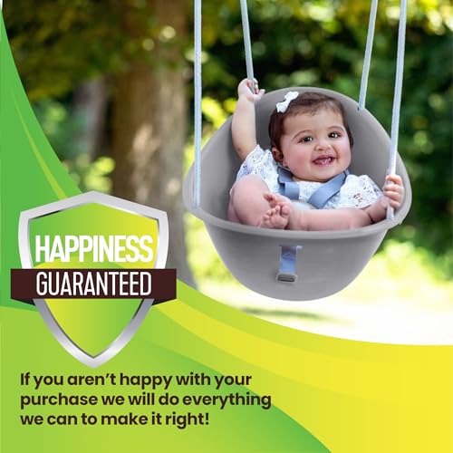 Image of Swurfer Coconut Toddler Swing - Comfy Baby Swing Outdoor, 3- Point Adjustable Safety Harness, Secure, Safe Quick Click Locking System, Blister-Free Rope, Easy Installation, Ages 6-36 Months, Gray