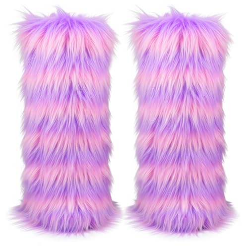 Pinsway Womens Furry Leg Warmers Vibrant Stylish Fluffy Booot Cuffs Cover Halloween Party Costume Festival Accessories (Purple Large)