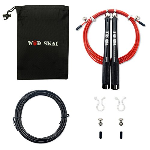 WODSKAI Speed Jump Rope-360° Swivel Ball Bearing-Adjustable Skipping Ropes-Best for Double Unders, MMA, WOD, Crossfit, Boxing Training-Come with a Carrying Bag, Free Extra Cable