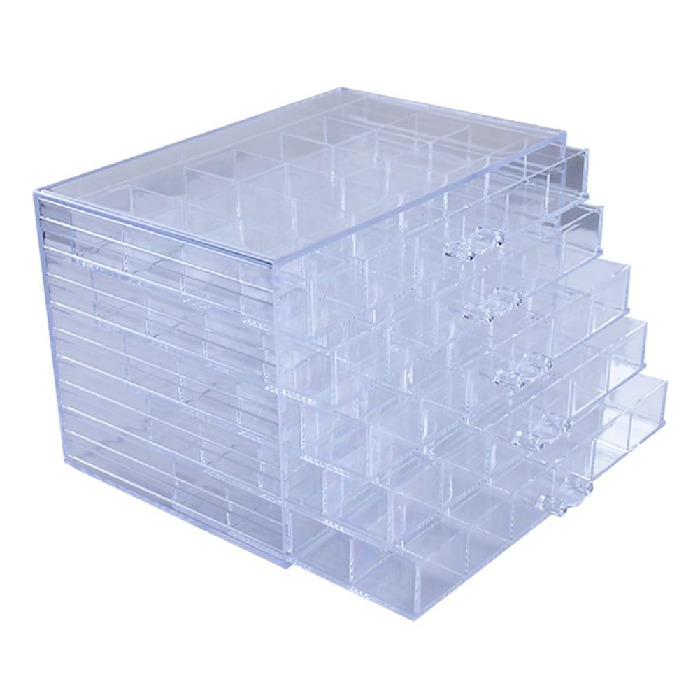 Transparente Acryl-Schmuckschatulle mit 5 Schubladen, 120 Fächern, für Armbänder, Halsketten, Ohrringe, Ringe – leichtgängige Schubladen