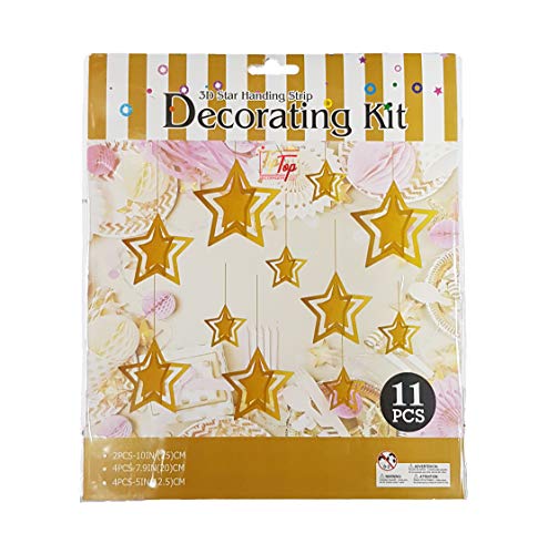 Image of 3D Metallic Foil Board Hanging Decorating Kit (Set of 11 Pieces) (Gold Stars)