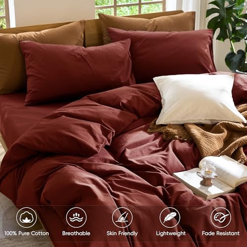 Image of MooMee Duvet Cover Set 100% Washed Cotton Linen Like Full | Relaxed Linen-like Texture. Soft, Breathable & Long-lasting Comfort. Lightweight. Hidden Zipper with 8 Interior Corner Ties