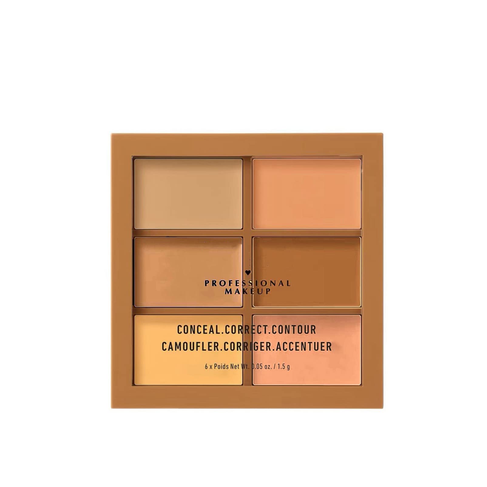 Conceal & Correct Contour Palette, Six Shades Cream Texture Concealer Full Coverage for Dark Circles Face Make-up Long Lasting Matte Finish 9g (Medium)