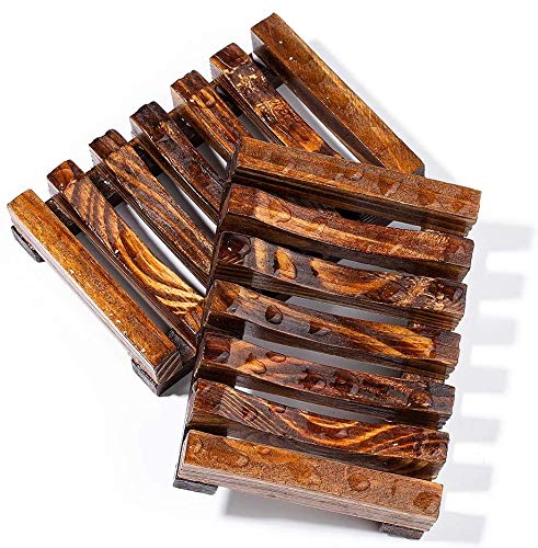 VOARGE 2 Stück Seifenschale Holz Dusche, Natürliche Bambus Seifenkiste Seifen Box Für Seife Scrubber Schwämme, Dusche rechteckige Waschbecken Abtropffläche Hand Craft für Seife