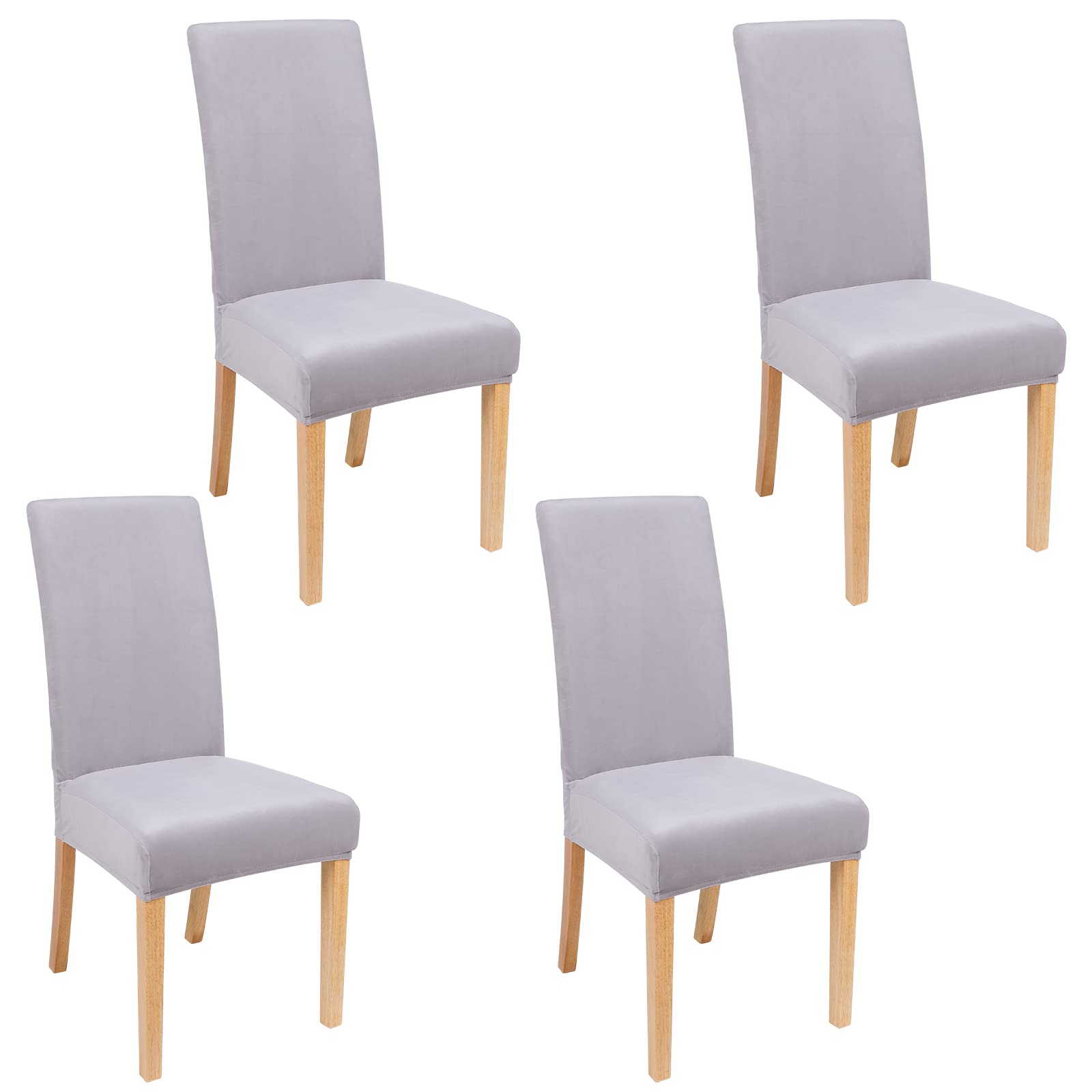 Smiry Velvet Stretch Dining Room Chair Covers Set of 4, Soft Removable Washable Chair Slipcovers Kitchen Parsons Chair Protector, Light Grey
