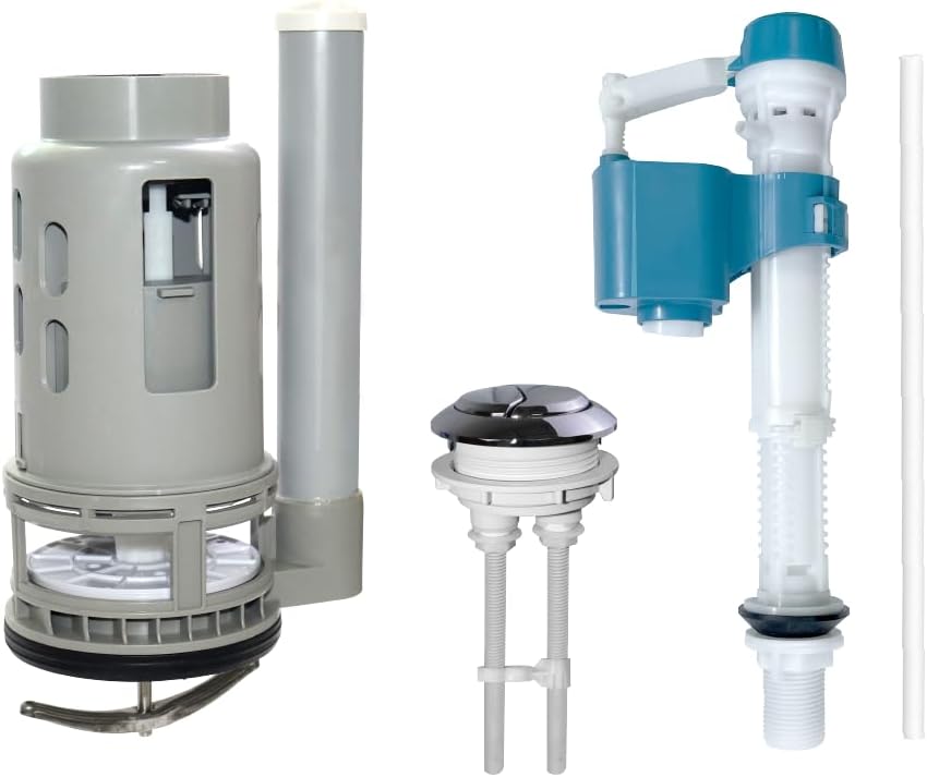 3-Inch Dual Flush Valve Replacement Kit for One Piece Toilet: Include 8" Height Flush Valve, 2.2" Threaded Button, Fill Valve. Fits Tanks 10-13.5" Tall, Drain Holes 3.2-3.6"