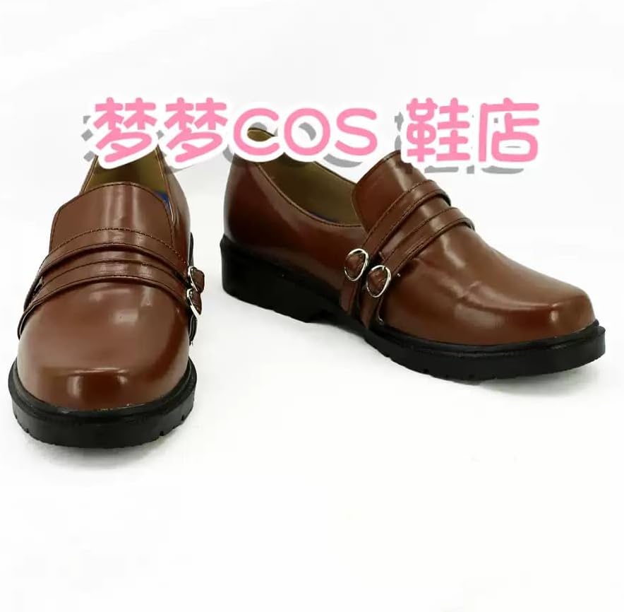Brown Faux Leather Loafers with Buckle Straps, Versatile Footwear for School, Casual Wear & Fantasy Costume Events