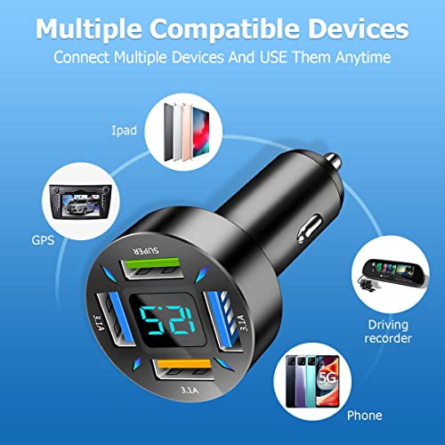 Ankuee 4 Ports USB Car Charger Adapter, Auto Portable PD 3.1/QC 3.0 Fast Charge Cigarette Lighter with Flush Fit Charging Plug, Compatible with iPhone 14 13 12, Samsung, S22 S21 (3 * 3.1A+66W)