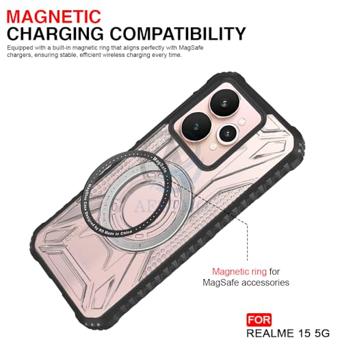 Image of AESTMO Hybrid Shockproof Back Cover Case for Realme 15 /15 Pro 5G Compatible with MagSafe | Hard Back Case Cover for Realme 15 /15 Pro 5G (PC & TPU, Translucent Back, Black Sides)